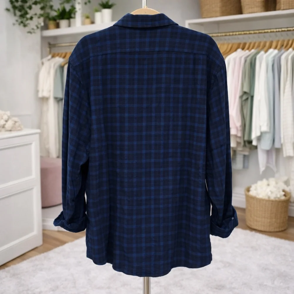 Banana Republic Men’s XL Slim Fit Untucked Shirt Blue Plaid NWT